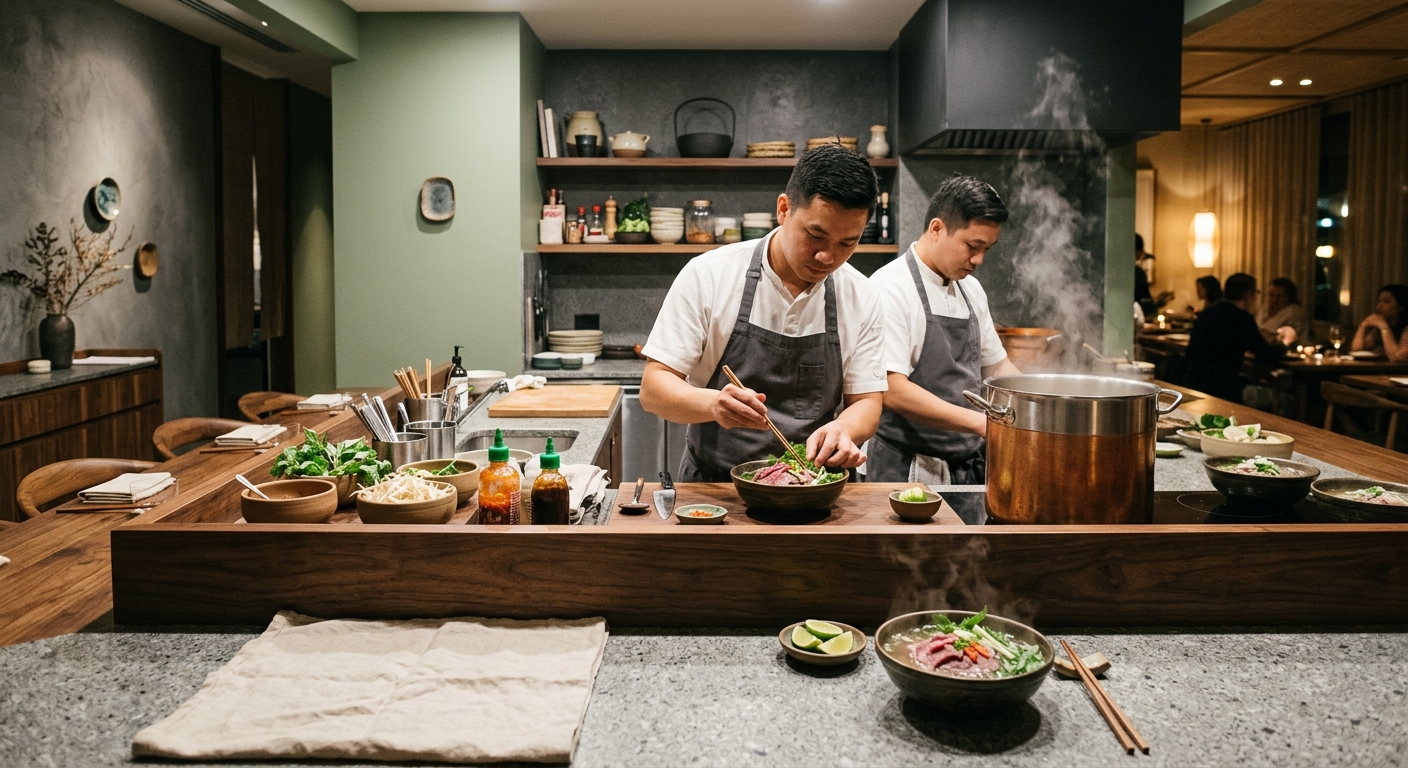 Signature modern half-open kitchen of Taste of Vietnam in North York